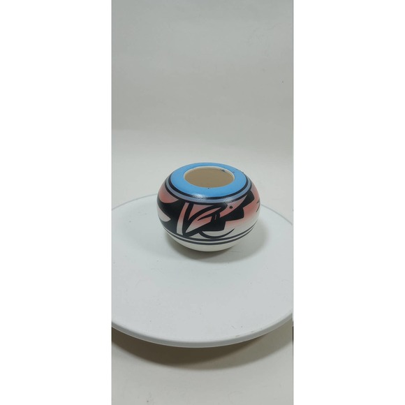 Vintage Mini Southwestern Native American Bud Vase Hand Painted Signed (bvb) - Picture 3 of 6